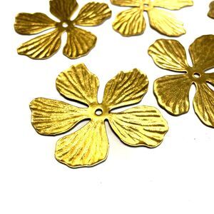 Vintage Brass Flower Stampings Lot 1.75" 6pcs Jewelry Supplies Crafts Art